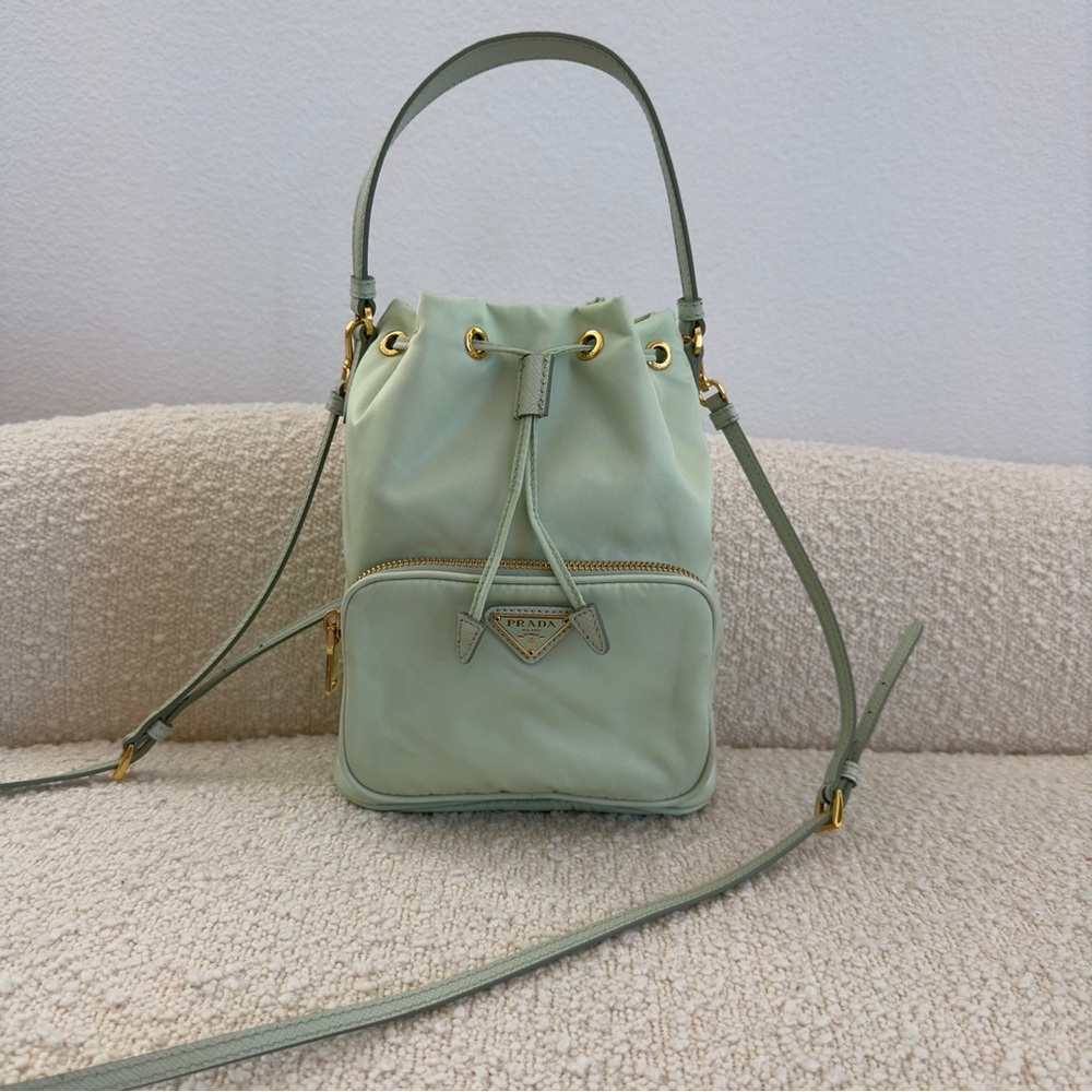 Prada “Aqua” Duet Re-Nylon Bucket Crossbody Handbag Purse - Picture 7 of 16